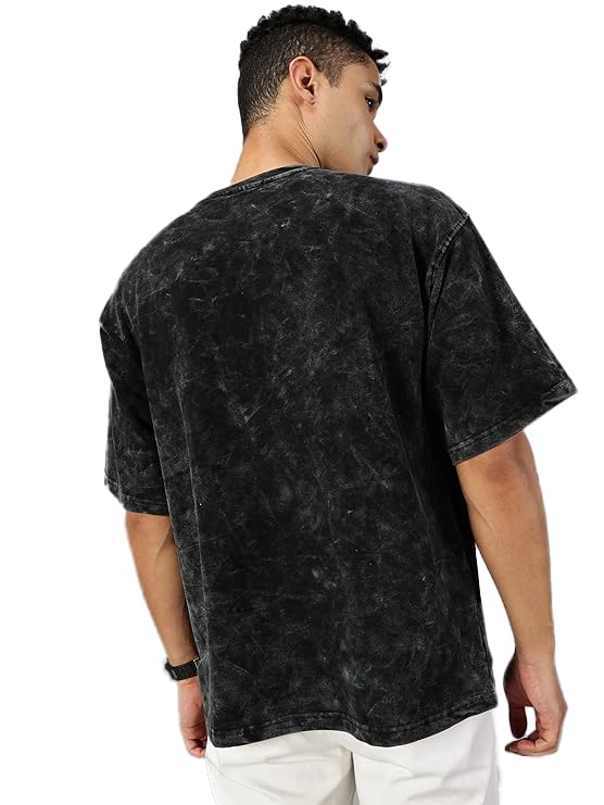 boffi ... 100% Cotton Oversized T-Shirt Unisex Drop Shoulder Dye Washed Street Look Black Pack of 1