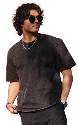 boffi ... 100% Cotton Oversized T-Shirt Unisex Drop Shoulder Dye Washed Street Look Black Pack of 1