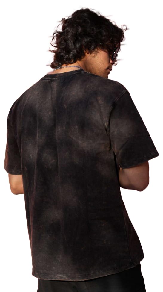 boffi ... 100% Cotton Oversized T-Shirt Unisex Drop Shoulder Dye Washed Street Look Black Pack of 1